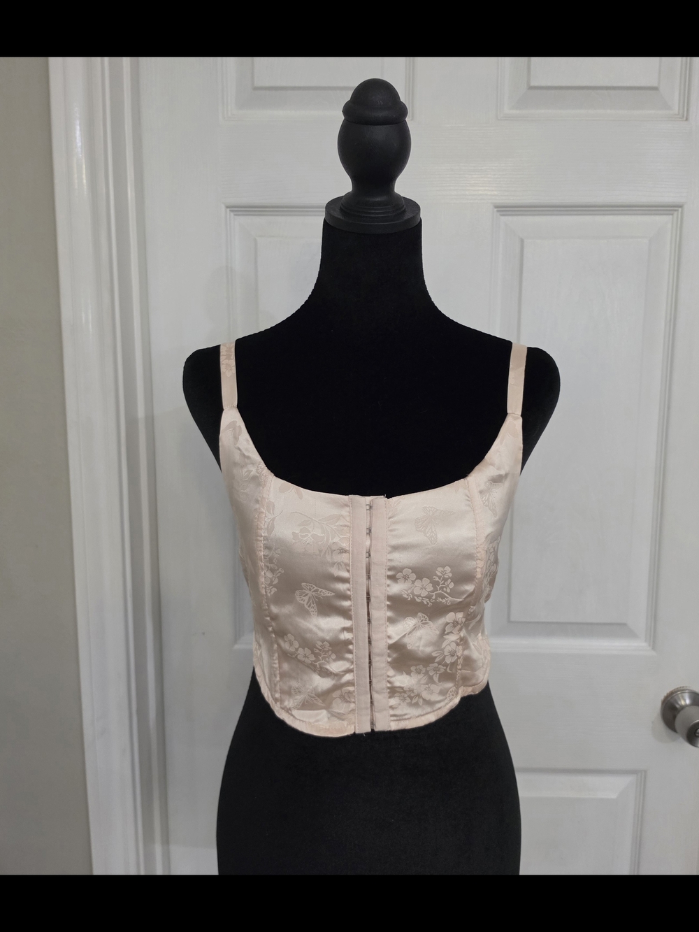 La Hearts Blush Pink Satin Floral Bandeau Crop Top